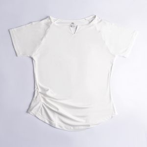 تیشرت اسپاندکس یقه دلبری / یک طرف چین مدل 30021 - L, شیری